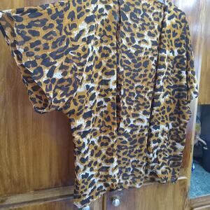 Women's Size Large Cheetah Leopard Animal Print Kimono Cardigan Cover Up Sheer